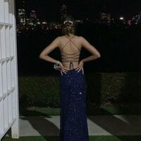Mermaid Cross Back Navy Blue Sequin Long Prom Dresses - Thumbnail 3