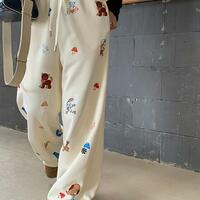 Cartoon Animals Print Fleece Sweatpants - Thumbnail 4