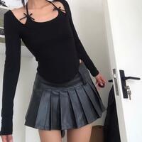 Halter neck bow long sleeve t-shirt for women autumn design short slim slim curved hot girl top - Thumbnail 4