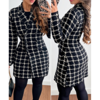 Leisure Long Sleeved Plaid Printed Double Breasted Jacket - Thumbnail 1