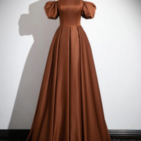 Brown A Line Satin Long Prom Dress, Brown Long Formal Dress KPP1622 - Thumbnail 1