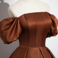 Brown A Line Satin Long Prom Dress, Brown Long Formal Dress KPP1622 - Thumbnail 3