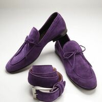 Men's Purple Rounded Toe Casual Loafer Black Sole Suede Genuine Leather Shoes - Thumbnail 1
