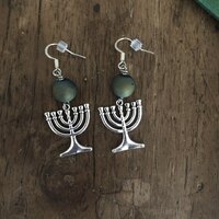 Blue Bead Hanukkah Menorah Earrings - Thumbnail 1