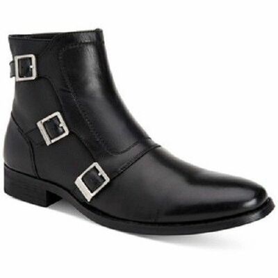 Handmade men triple buckle ankle leather boots, men monk boots, men ankle boots - Thumbnail 1