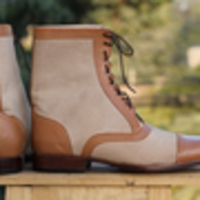 Leather Tweed Ankle Brown Beige Boot - Thumbnail 2