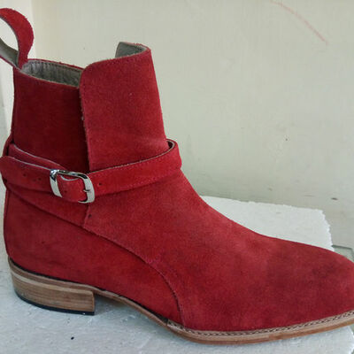 Handmade chelsea men's red suede boots, chelsea high ankle boots men's - Thumbnail 2