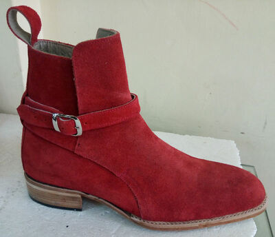 Handmade Chelsea Men's Red Suede Boots, Chelsea High Ankle Boots Men's