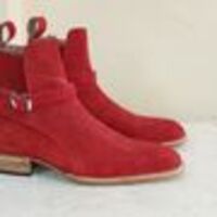 Handmade Chelsea Men's Red Suede Boots, Chelsea High Ankle Boots Men's - Thumbnail 1