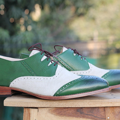 Handmade men green wing tip leather shoes for mens - Thumbnail 3