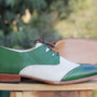 Handmade Men Green Wing tip Leather Shoes For Mens - Thumbnail 1