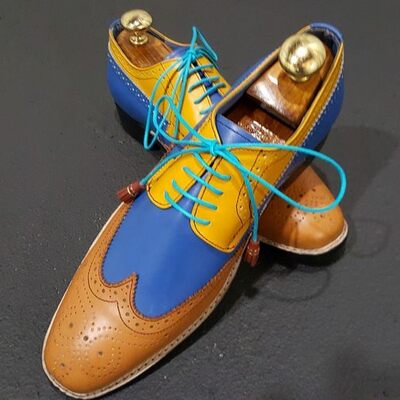 Genuine real multi tone leather brogues toe men handmade oxford lace up shoes - Thumbnail 2
