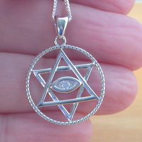 Sterling Silver Cz Star of David Pendant & Chain/Star of David Necklace/Star of David Jewellery/Star of David Jewelry/UK - Thumbnail 1