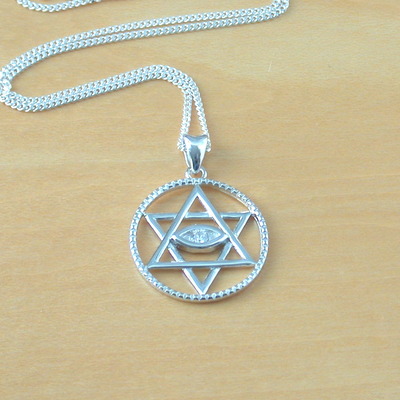 Sterling silver cz star of david pendant & chain/star of david necklace/star of david jewellery/star of david jewelry/uk