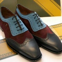 Mens Multi Color Wing Tip Handcrafted Leather Lace Up Customized Premium Shoes - Thumbnail 1