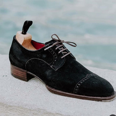 Men magnificiant black suede leather tone rounded cap toe oxford lace up shoes - Thumbnail 1