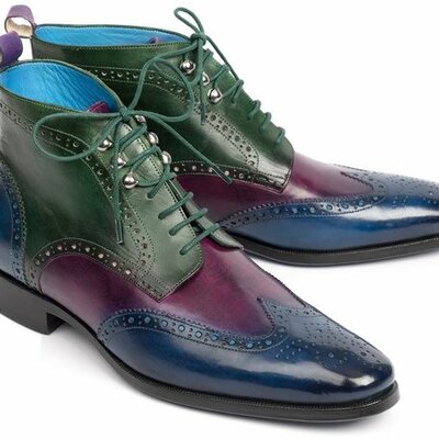 High ankle handcrafted multi color genuine leather party wear lace up men boots - Thumbnail 3