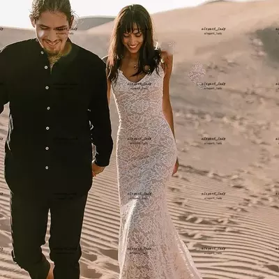 Beach bohemian wedding dresses full lace fariy tail mermaid backless outdoor boho bridal gown - Thumbnail 2