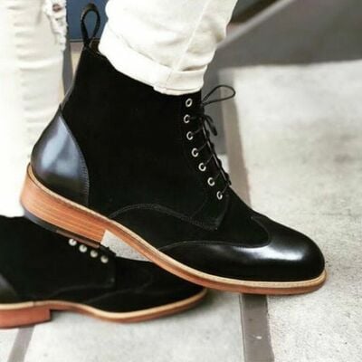 Handmade mens fashion ankle high boots, mens lace up ankle boots - Thumbnail 2