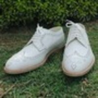 Handmade Men Wingtip Brogue Crepe Sole shoes, Men White Leather Shoes - Thumbnail 1