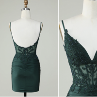 Dark Green Homecoming Dresses Short Prom Dresses Straps - Thumbnail 1