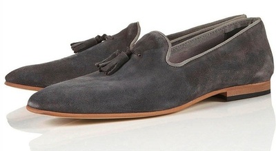 Pointed Toe Gray Color Suede Leather Tassel Loafer Slip On Handcrafted Men Shoes