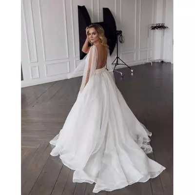 Beach wedding dresses v-neck pleats organza a-line wedding gown plus size princess bride dress - Thumbnail 3