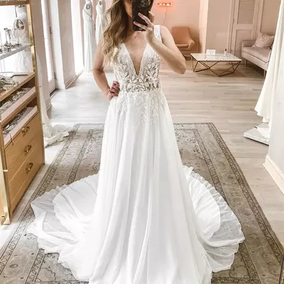 Wedding dress v-neck sleeve boho rustic wedding gown - Thumbnail 2