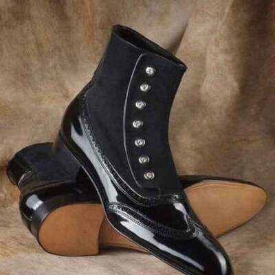 Handmade men black leather suede black boots, men designer boots men's suede boots - Thumbnail 2