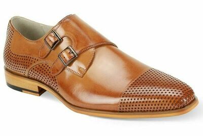 Men's Dress Shoes Cap Toe Monk Strap Tan Perforated Leather GIOVANNI GYLES