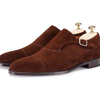 Handcrafted monk premium leather single buckle strap plain cap toe men's shoes - Thumbnail 3