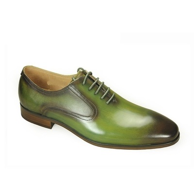 New handmade men genuine leather handmade olive green burnished toe oxford shoes - Thumbnail 1