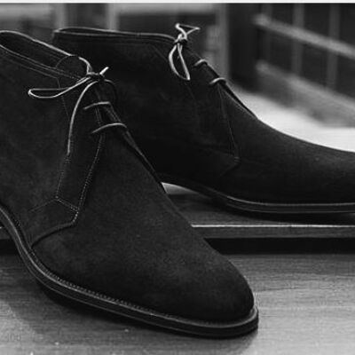Handmade mens black suede chukka boots, men black laceup suede leather boot - Thumbnail 2