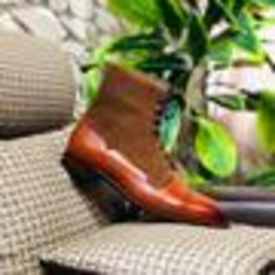 Ankle high handmade field boot in dark brown grain oak calf - Thumbnail 2