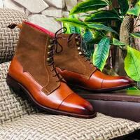 Ankle high Handmade Field Boot in Dark Brown Grain Oak Calf - Thumbnail 1