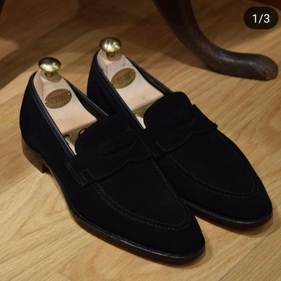 Black moccasins suede leather vintage loafer slip ons handcrafted men shoes - Thumbnail 1