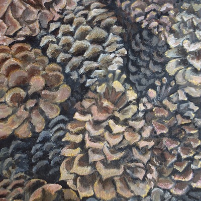 "pine cones", original acrylic painting by n.e.thompson, artwork size 8 x10 inches