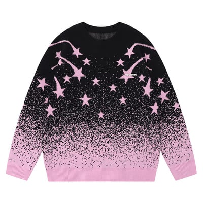 Gradient tie-dye star jacquard couple sweater
