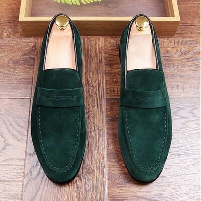 Green suede point head mens flats loafers dapper mens dappermen shoes - Thumbnail 2