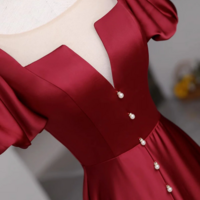 Short Sleeves Burgundy Long Prom Dresses with High Slit, Wine Red High Slit Long Formal Evening Dresses KPP1627 - Thumbnail 2