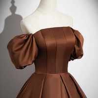 Brown Satin Long Prom Dress, Off the Shoulder Evening Party Dress - Thumbnail 1