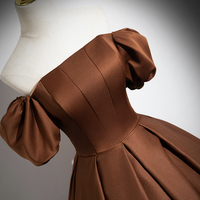 Brown Satin Long Prom Dress, Off the Shoulder Evening Party Dress - Thumbnail 2
