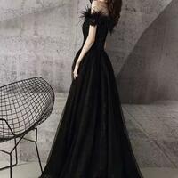 A Line Black Chiffon Prom Dresses With Lace - Thumbnail 2