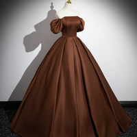 Brown Satin Long Prom Dress, Off the Shoulder Evening Party Dress - Thumbnail 4
