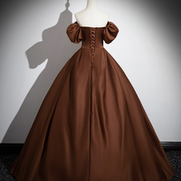 Brown Satin Long Prom Dress, Off the Shoulder Evening Party Dress - Thumbnail 5