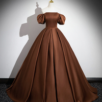 Brown Satin Long Prom Dress, Off the Shoulder Evening Party Dress - Thumbnail 6