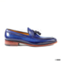 Handmade Mens Tassel Hand-Painted Blue Loafers Shoes - Thumbnail 1