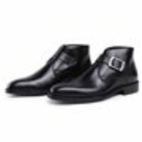 New Handmade Men's Fashion Black Leather Dress Ankle Boots For Jeans - Thumbnail 2
