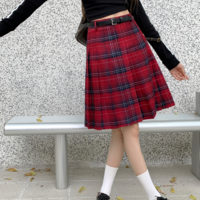 Women RED Plaid Skirt Outfit Plus Size Pleated Plaid Skirts Pleated Plaid Midi Skirt Holiday Outfit Knee Length Tennis Skirt - Thumbnail 3