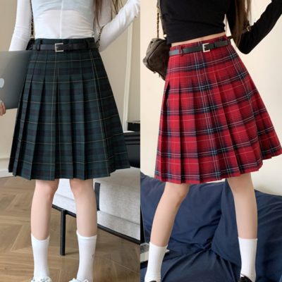 Women red plaid skirt outfit plus size pleated plaid skirts pleated plaid midi skirt holiday outfit knee length tennis skirt